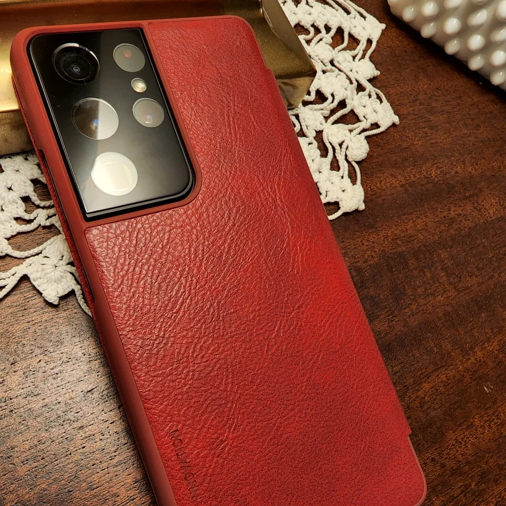 Samsung Galaxy S21 Ultra Nillkin TPU Leather Wallet Folio Phone Slim Case Red